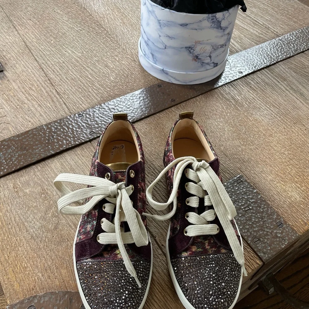 Christian louboutin gondolastrass sneaker burgundy bronze flats trainers sz 35